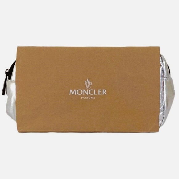 RESERVED Moncler Parfums Quilted Metallic Silver Clutch Pouch Beauty Travel NWT - Picture 2 of 11